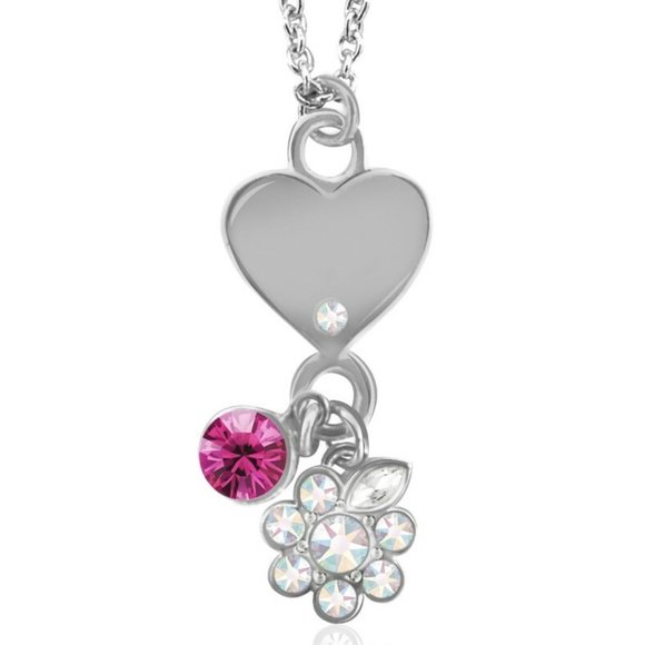 Sterling Silver overlay Heart Charm Necklace Made w/Swarovski Crystals - Picture 2 of 4